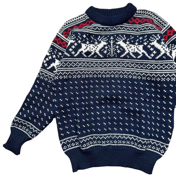 L.L. Bean VTG 80s Norway Birds Eye Fair Isle Reindeer Knit Sweater Jumper Small - Picture 2 of 4